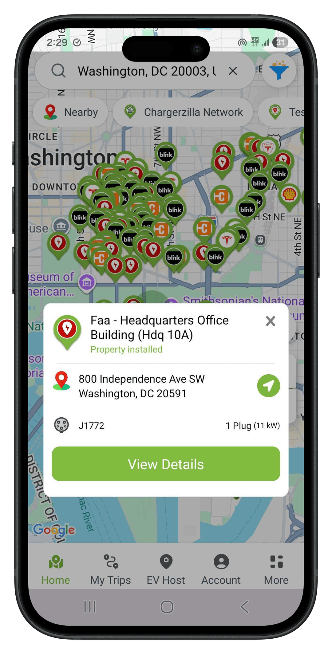 Chargerzilla map on a phone