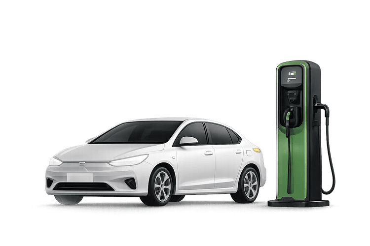 Electric car connected to a charging station