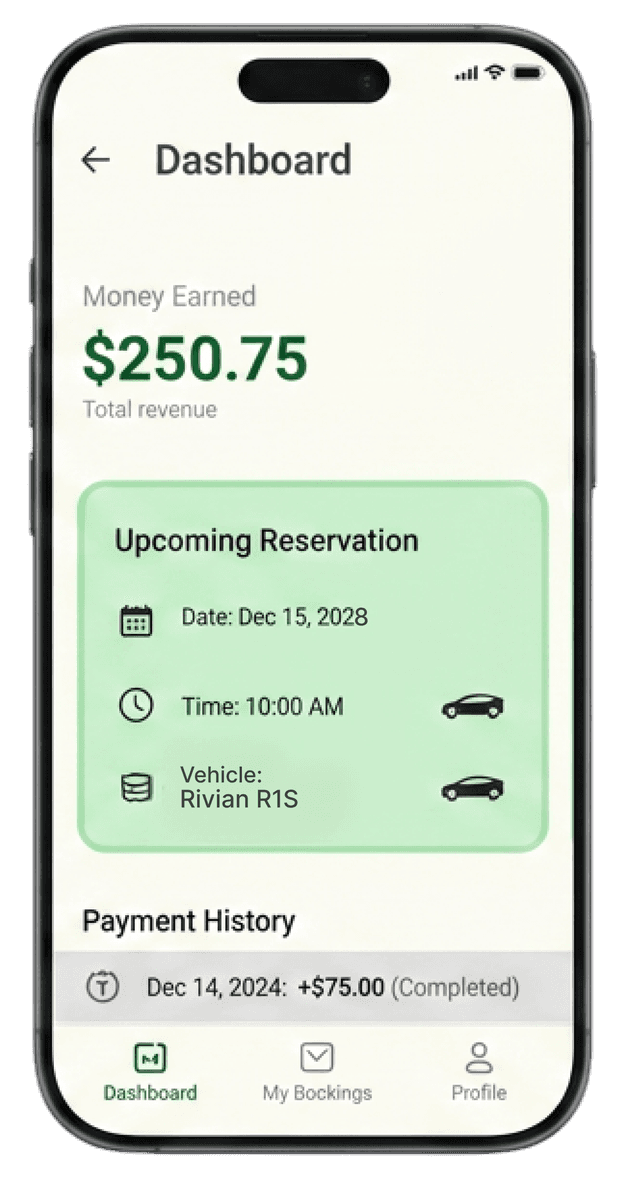 Chargerzilla payment dashboard on a phone